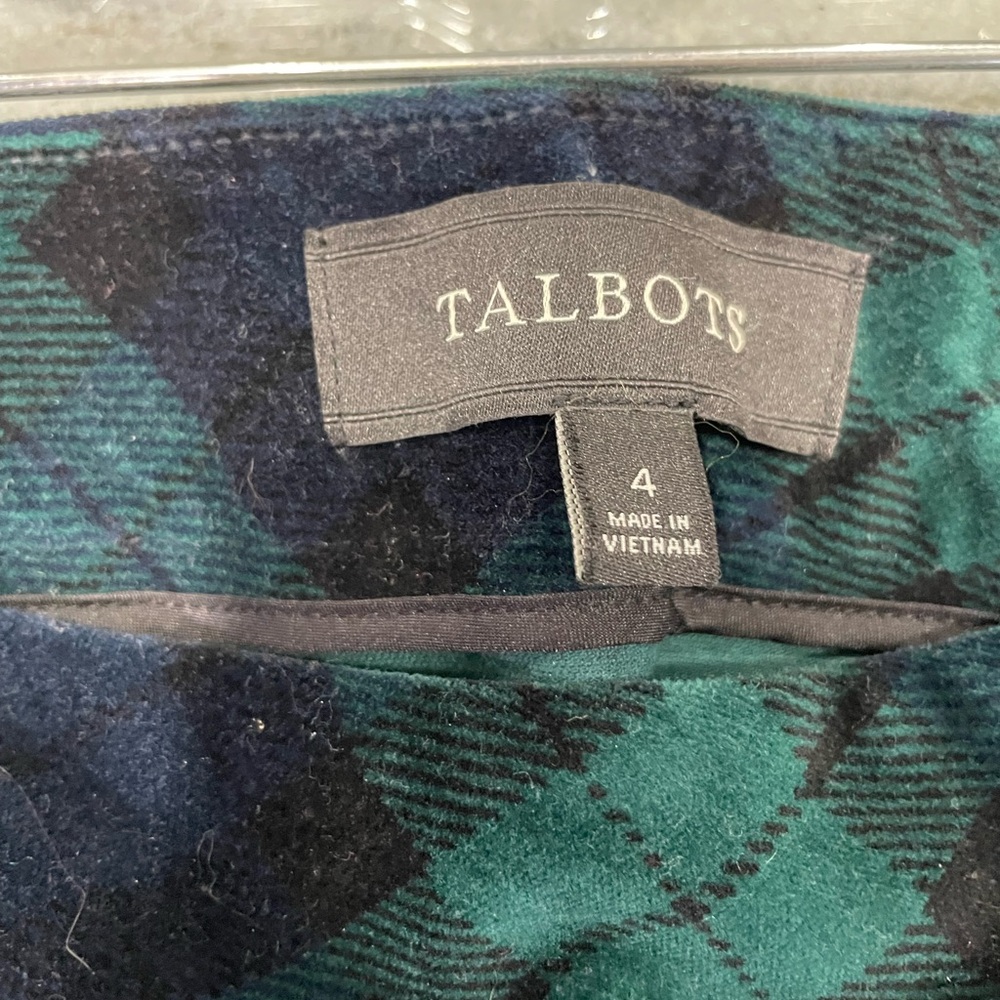 Talbots Plaid Skirt in Green and Blue Velvet